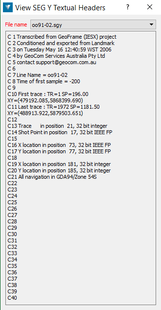 View SEG Y textual headers