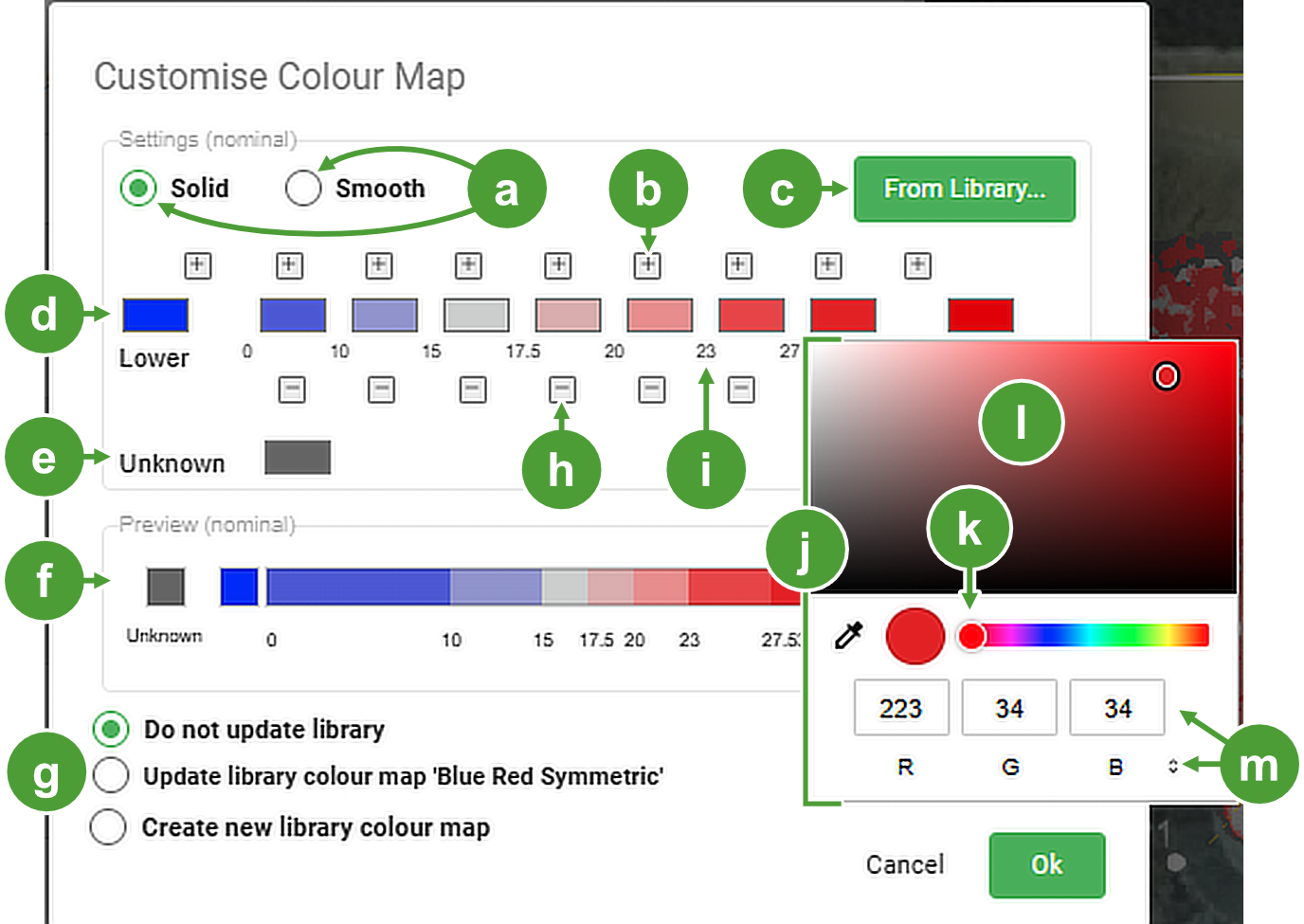 An overview of the Customise Colour Map panel.