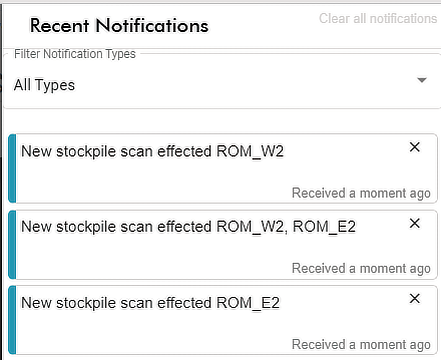Notifications sent after importing stockpile surfaces