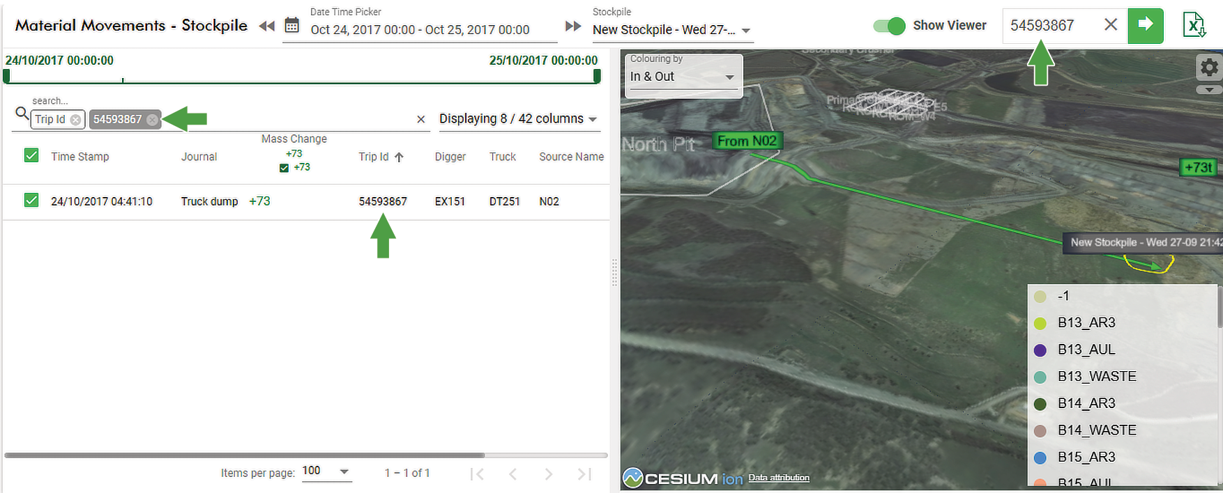 Entering a specific in the Trip ID field is the same as creating as using the argument shown in the search field.