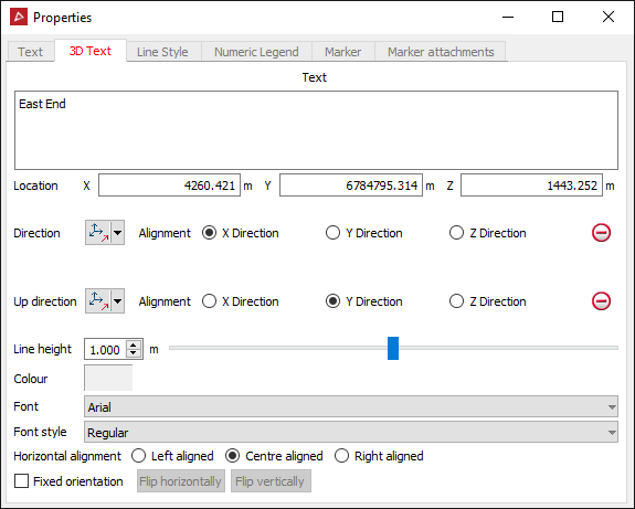 Text Property 3D text properties