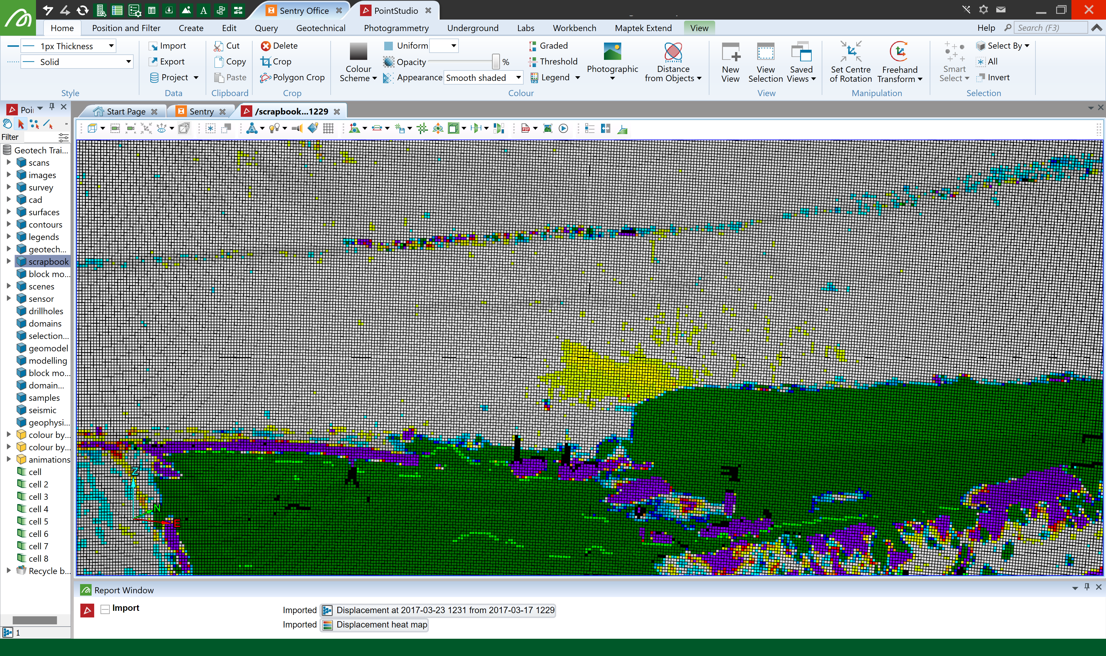 Pointstudio 8 with the scene imported as .maptekobj