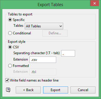 Isis : Utilities : Export : Tables