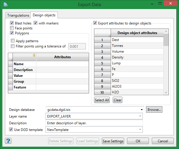 Vulcan : Grade Control : Export Data Design Objects