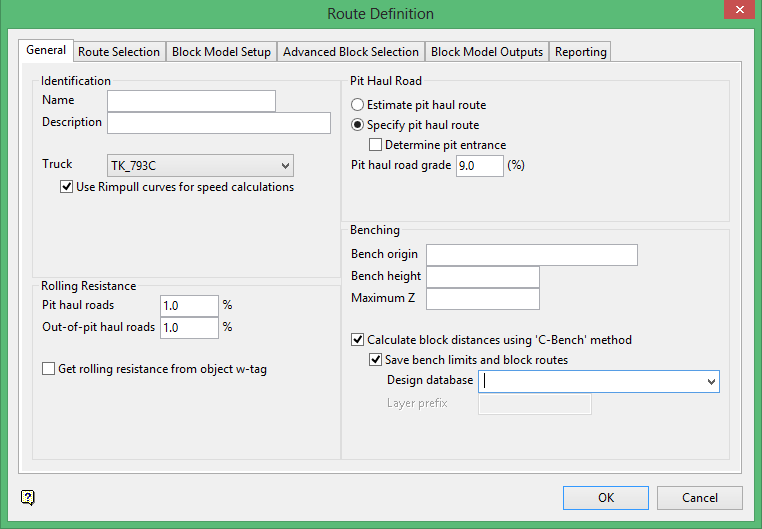 Define Rout Vulcan : Open Pit : Haulage Profile : Model Route Calculation