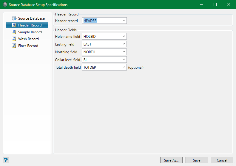 Field Header In Database Source Database Setup