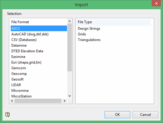 Vulcan : File : Import : Import ASCII Data