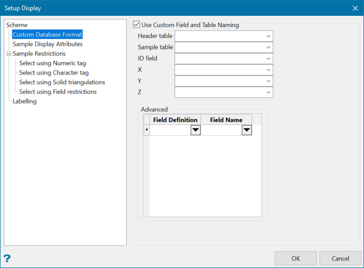 Vulcan : Geology : Sampling : SetupDisplay : CustomDBFormat