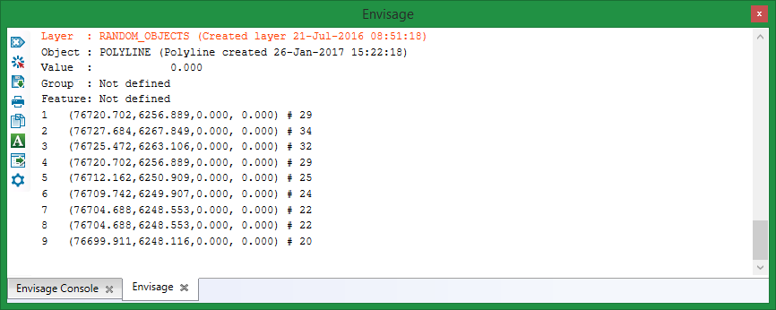 Report Window with Point Information