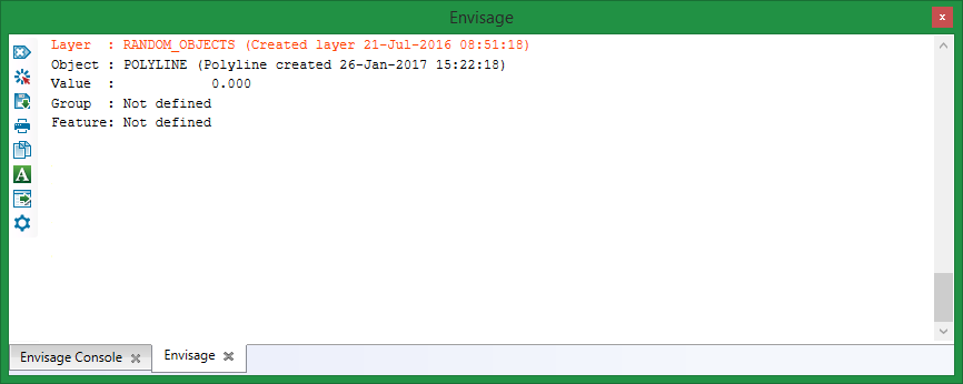 Report Window with Object Details