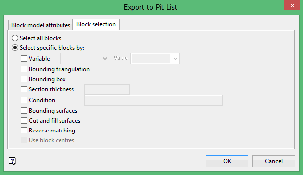 Vulcan : File : Export : Export Block Models to Whittle : Pit List